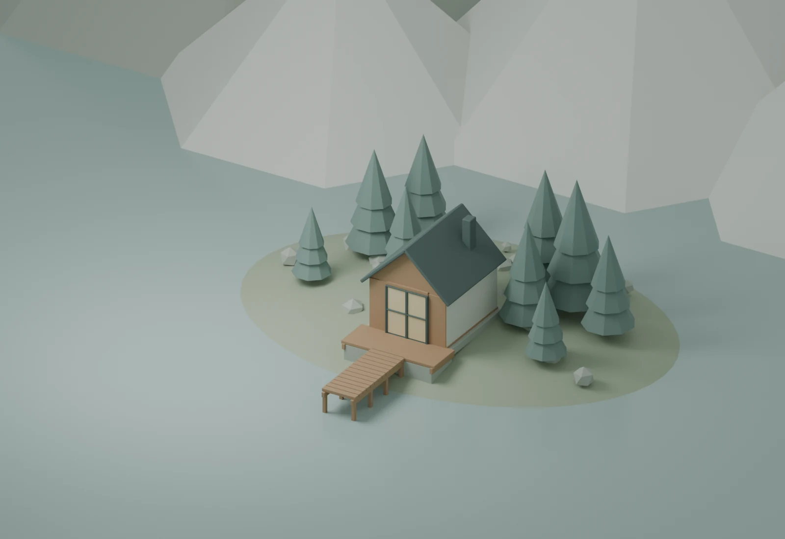 Cabin among Scandinavian mountains.